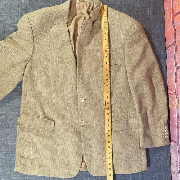Stafford Men’s 42R Beige Herringbone Blazer Jacket Two Button Classic Sport Coat - Picture 11 of 12